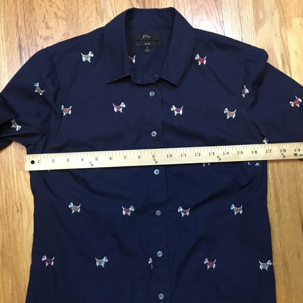 Woman's J Crew Perfect Shirt In Dog Days Embroidery Scottish Terrier Size 2 - Picture 6 of 8